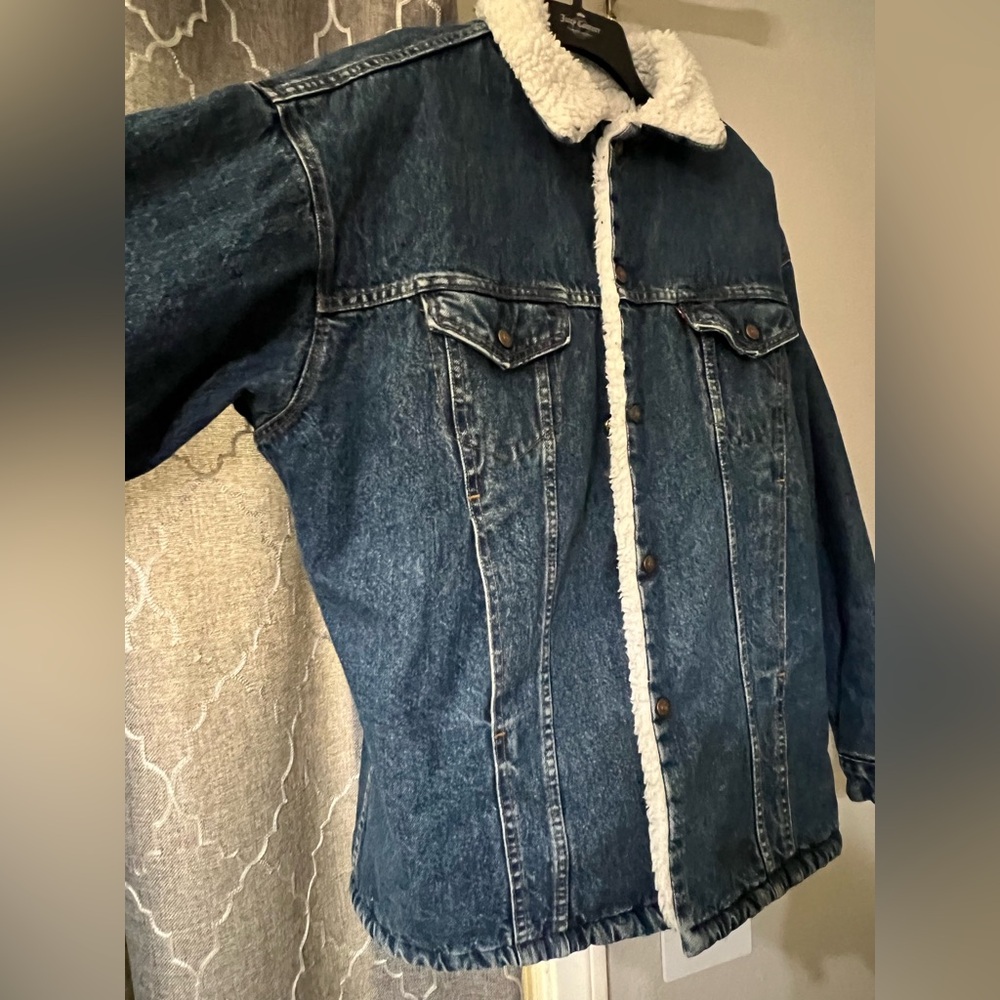 Levi’s MENS MEDIUM blue denim jacket wool/sherpa lining Made 🇺🇸 warm jean button - Picture 12 of 13